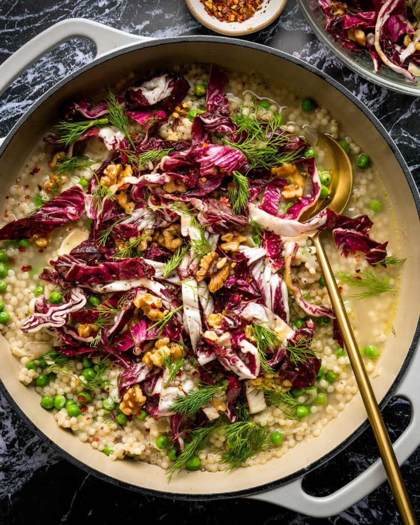 Risotto-Style Couscous with Peas, Radicchio, & Dill