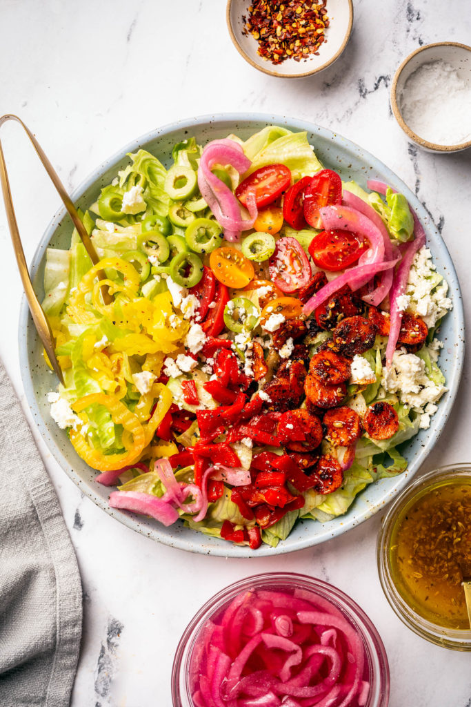 Vegetarian Antipasto Salad with Pepperoni-Spiced Roasted Carrots