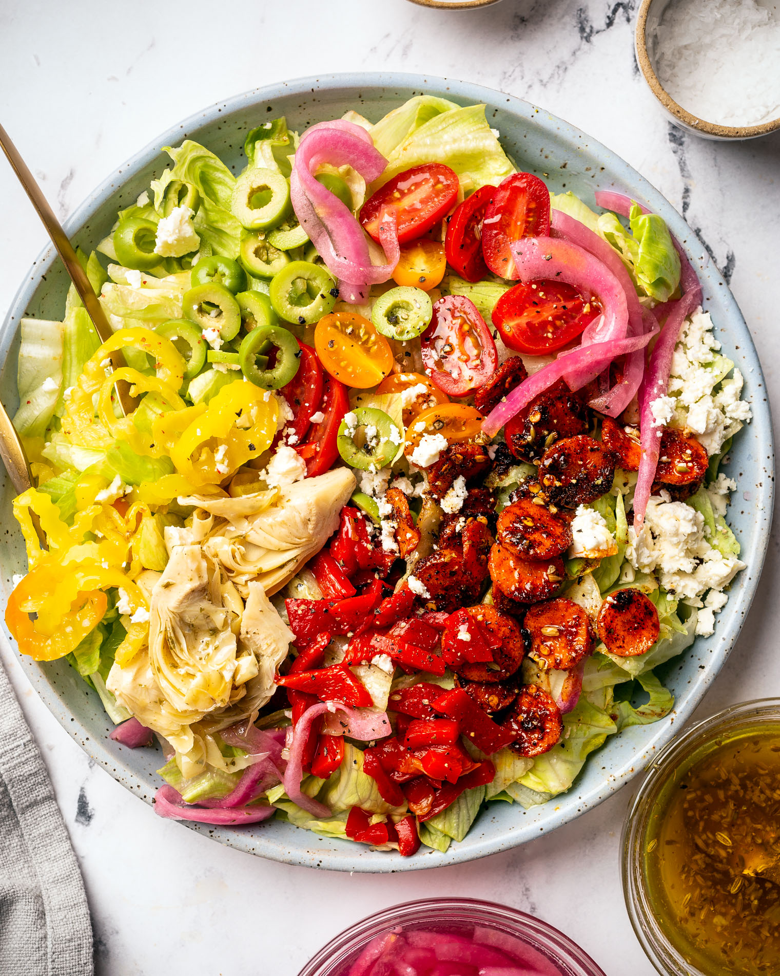 Vegetarian Antipasto Salad with Pepperoni-Spiced Roasted Carrots