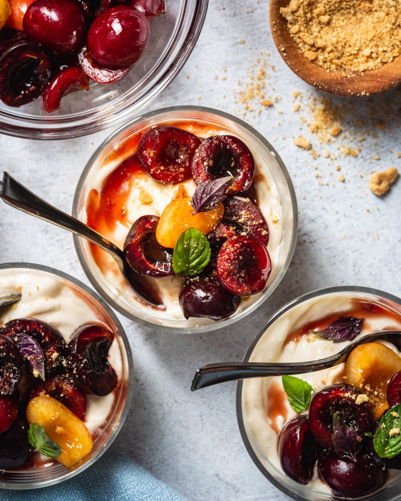 close up of No-Bake Amaretto Cherry Cheesecake