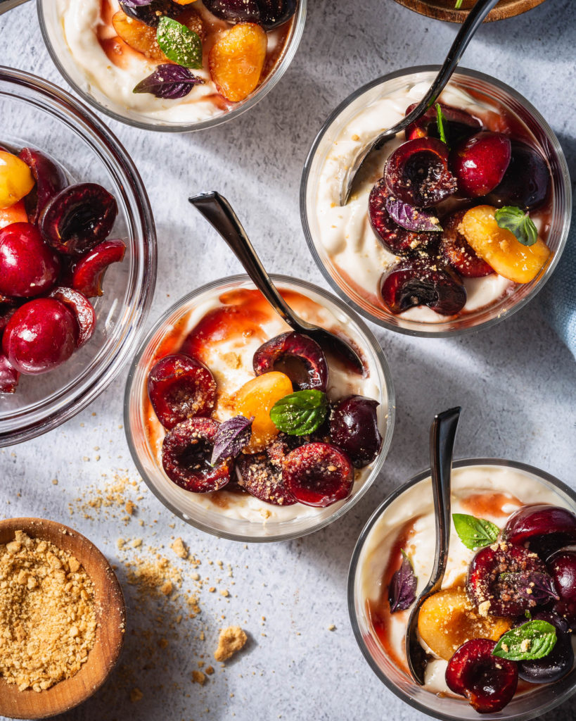 overhead of No-Bake Amaretto Cherry Cheesecake