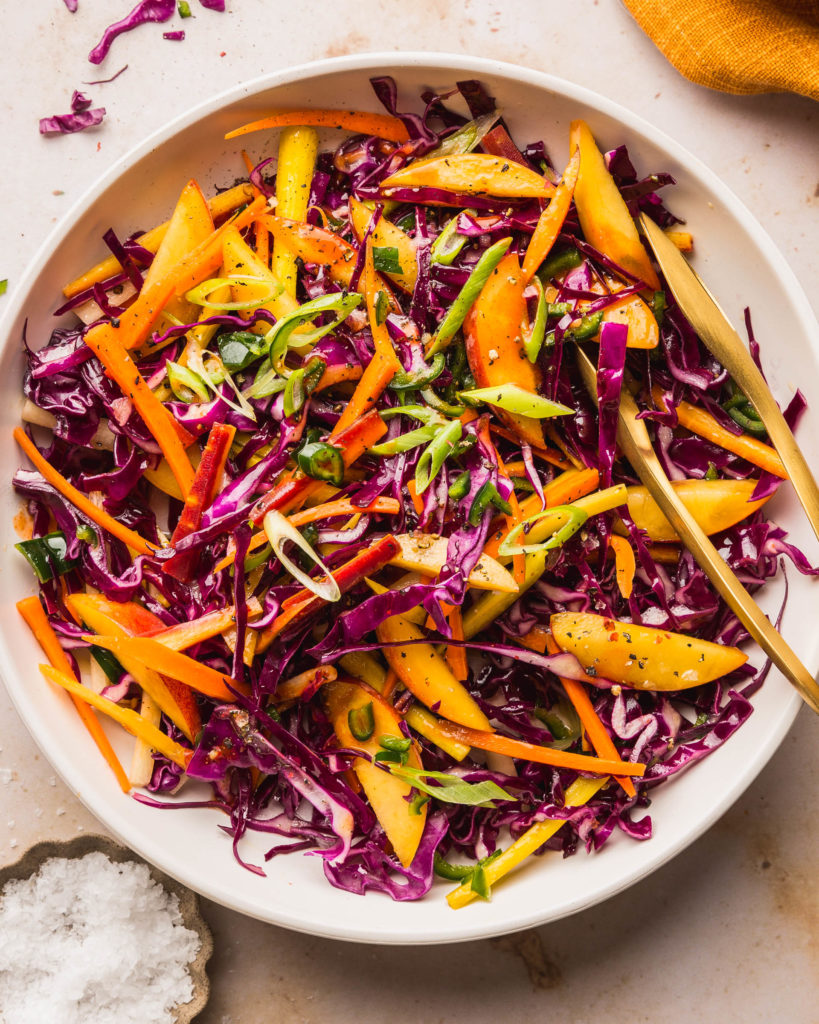 close-up of Sweet and Spicy Peach Coleslaw
