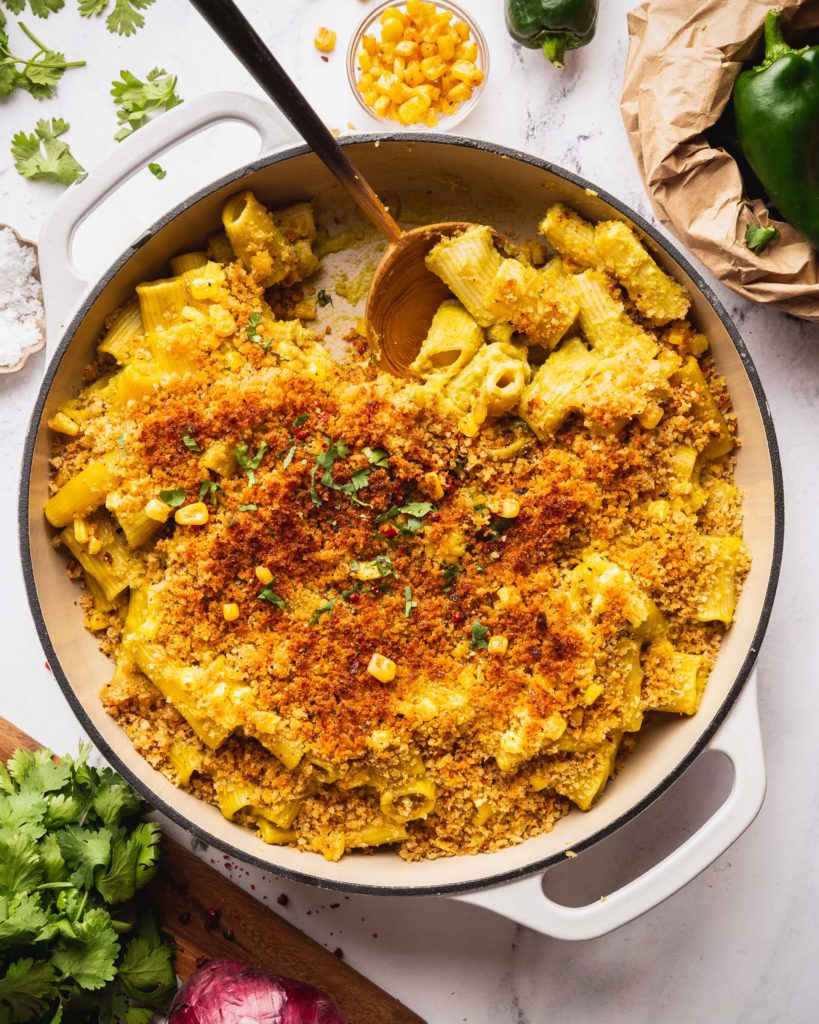 Cauliflower Mac and Cheese with Poblano and Corn