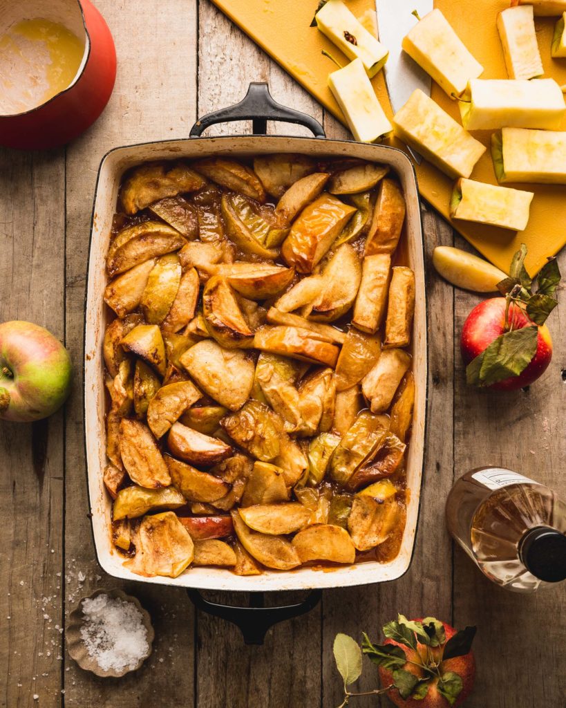 overhead of oven roasted apples