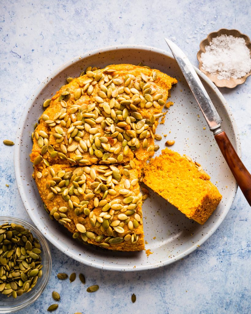 close up of Brown Butter Pumpkin Cornbread