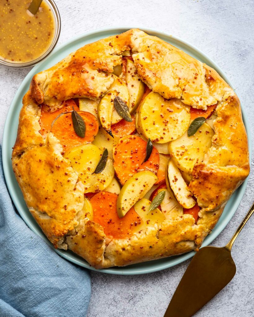 overhead of the savory potato and apple galette