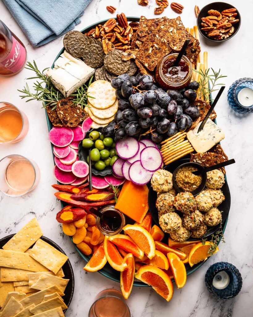 overhead of fall cheese platter