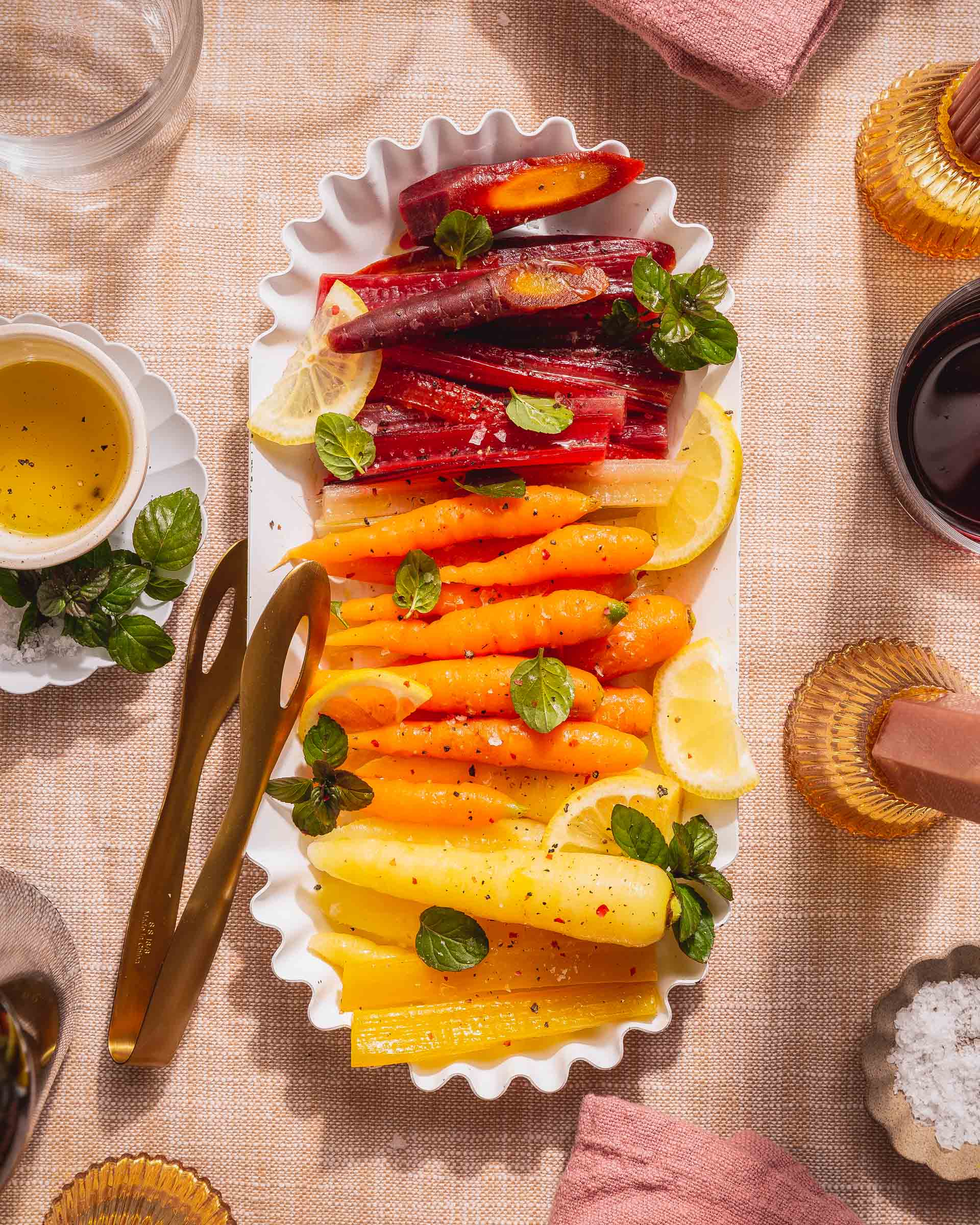 Rainbow Carrots and chard overhead shot