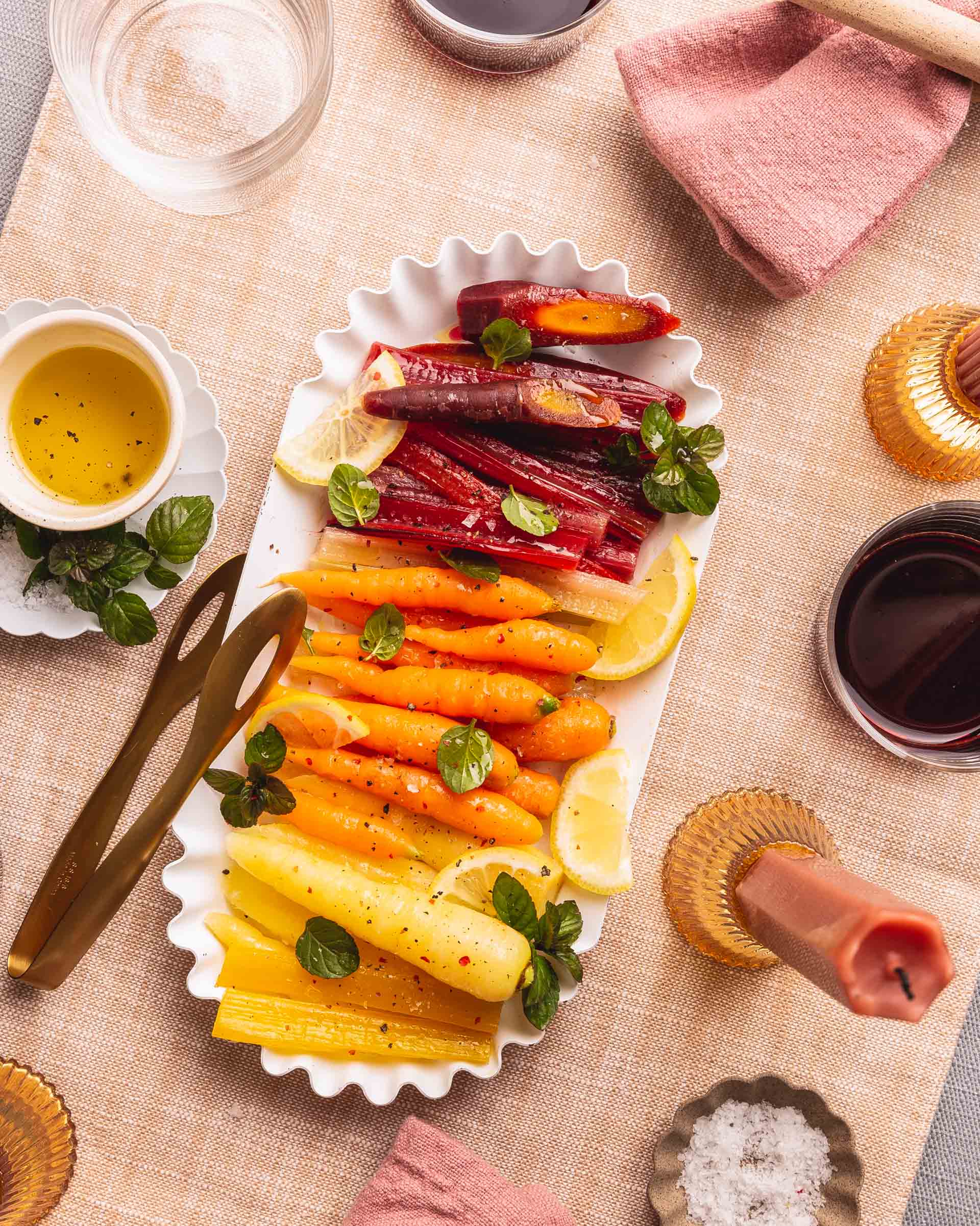 Rainbow Carrots and chard overhead shot