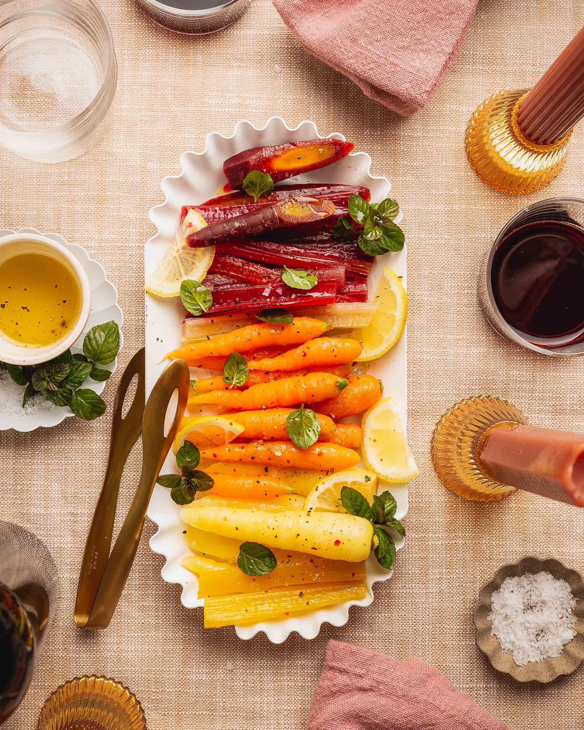 Rainbow Carrots and chard overhead shot