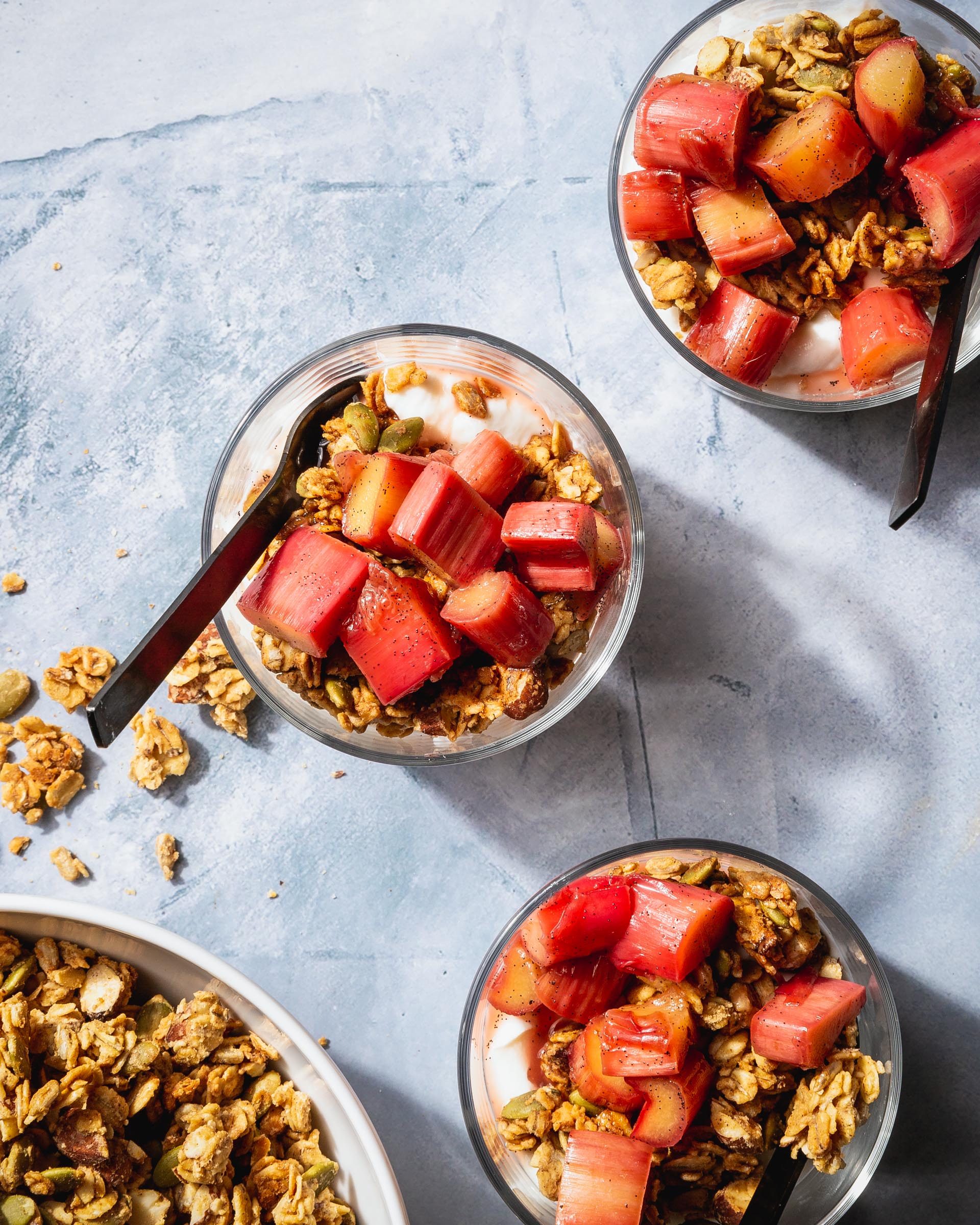 granola bar with stewed rhubarb