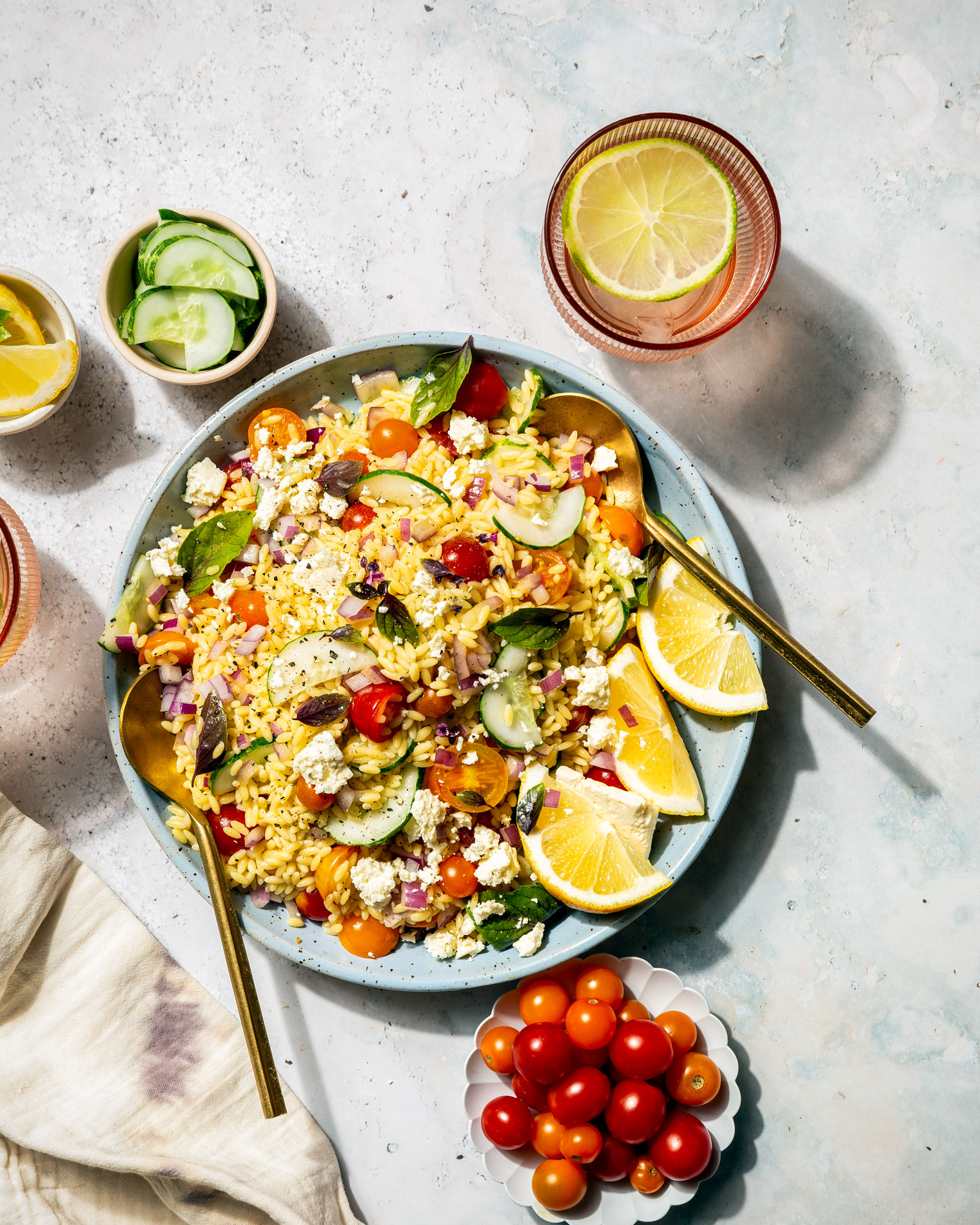 close up of Lemon Herb & Feta Orzo Salad