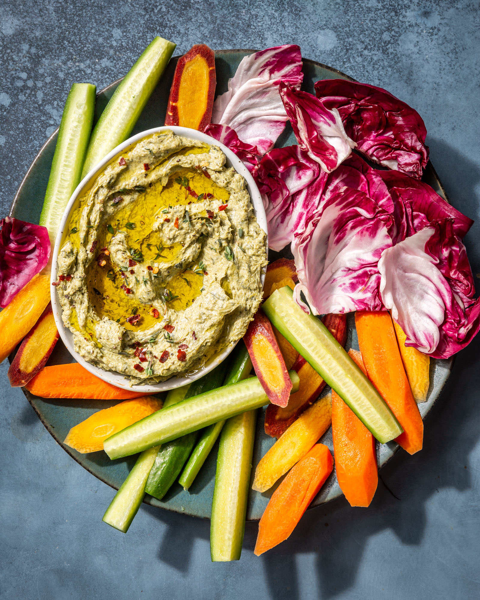 Caramelized Leek Yogurt Veggie Dip with veggies