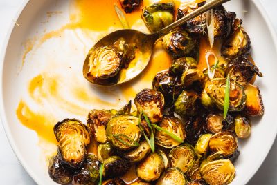 Roasted Brussels Sprouts with Spicy Sweet Buffalo Glaze